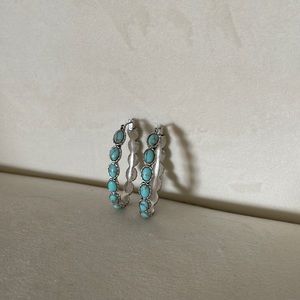 Silver and turquoise stone hanging hoop/oval earrings.